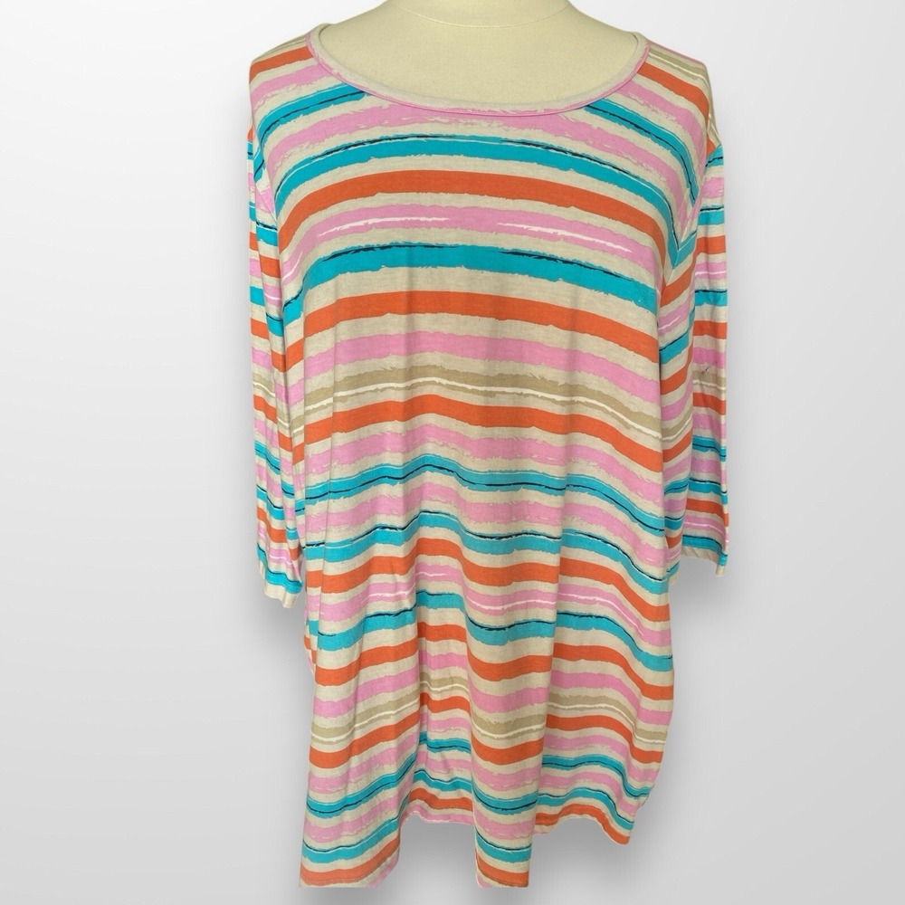 Blair Womens Size 3XL Top Shirt 3/4 Sleeve Tee Striped Scoop Neck Stretch - Picture 2 of 8